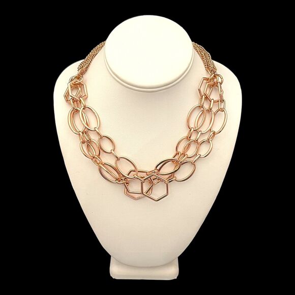New Boutique Multi Strand Necklace Rose Gold Tone Geometric Shapes 5L - Picture 4 of 5